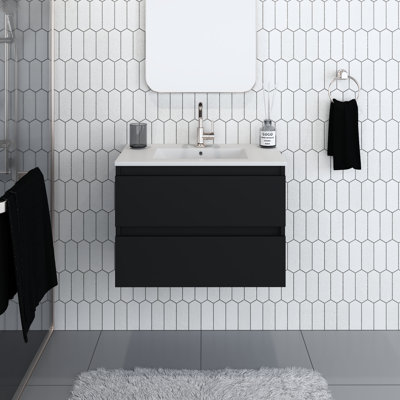 Ensemble de meuble-lavabo simple mural flottant en céramique 30 po Salt [18D]