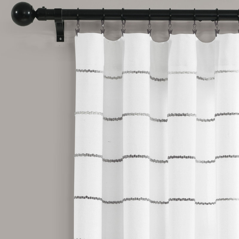 Gray and White Cotton Polyester Light-Filtering Window Curtain Panels
