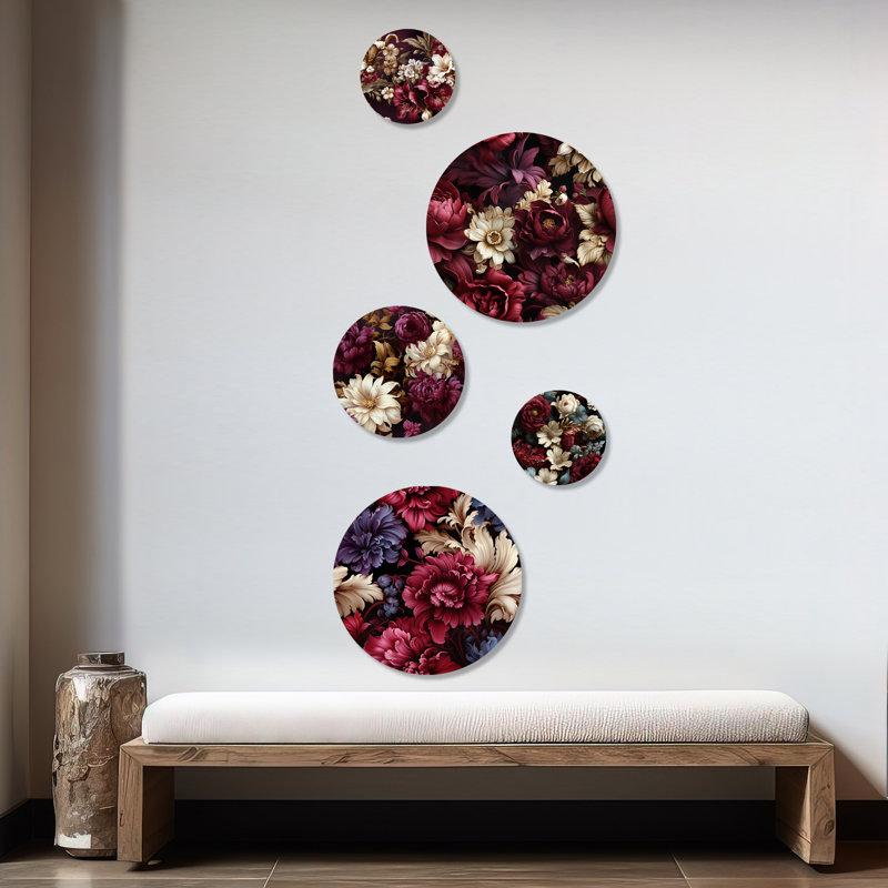 Laine - Ensemble d'art mural floral rond 5 pièces
