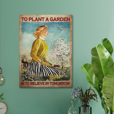 To To A A Garden - To Believe In Tom Demain, toile tendue avec châssis - Illustration de jardinage, décoration de jardin citron et bleu