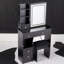 Petit meuble-lavabo de 29,2 po avec tabouret à DEL et tabouret rembourré, grande glissade, commande tactile, interrupteur tricolore, miroir à luminosité réglable, rangement à grande capacité