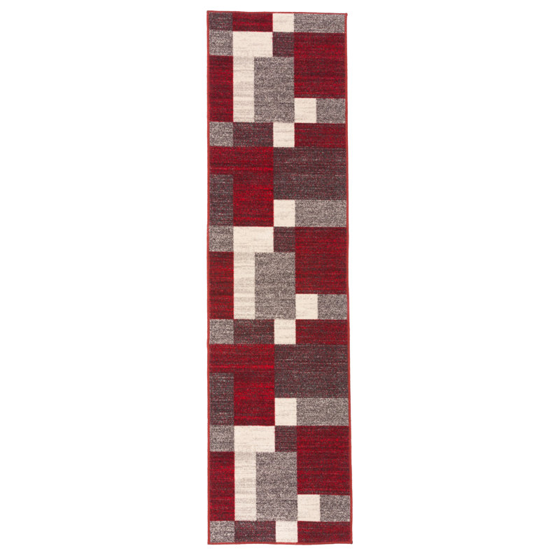 Tapis rouge / gris Allyne, Tapis de couloir : 1 pi 10 po x 7 pi
