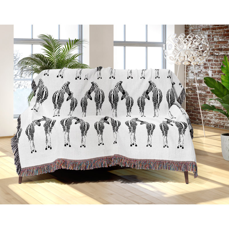 Jeté en mélange de coton Ziggy Zebra, L 80 po x l 60 po, Blanc cassé