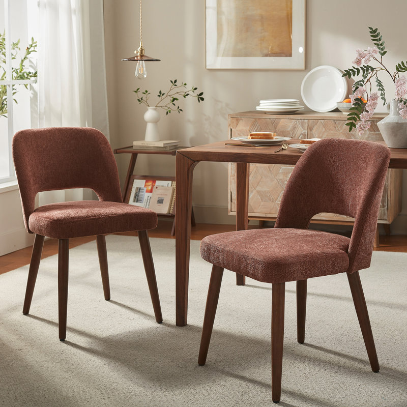 Ensemble de 2 chaises d'appoint en chenille rembourrées avec pieds en bois massif pour salle à manger, Rouille