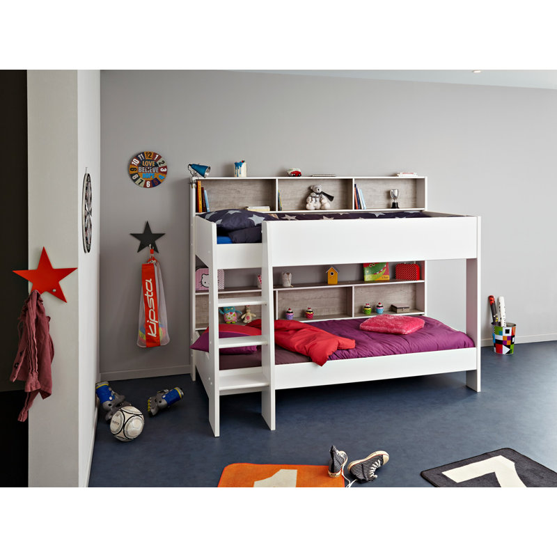 Benji European Single (90 x 200cm) Standard Bunk Bed with Shelves, White/Grey