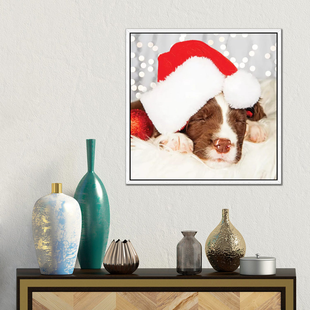 Puppy Wearing Santa Hat While Napping On II von Susan Richey - Gallery-Wrapped Canvas Giclée on Canvas