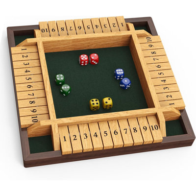 Shut The Box Game, 4 Player Wooden Board Game Dice Game