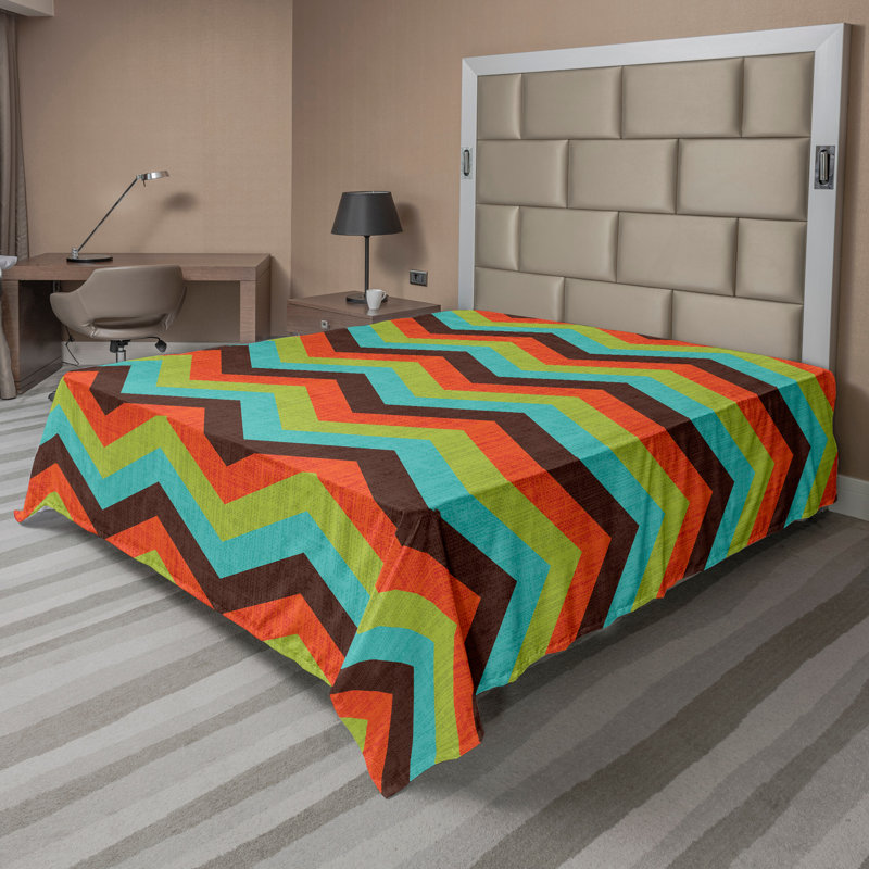 Ambesonne Top Flat Sheet Royal, Full Flat Sheet, Multicolor Chevron 9