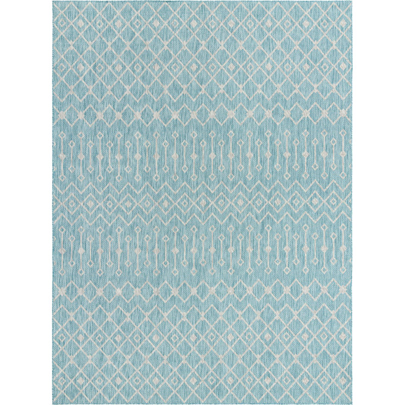 Tapis d'extérieur vert / bleu / vert, Rectangle 10 pi x 13 pi
