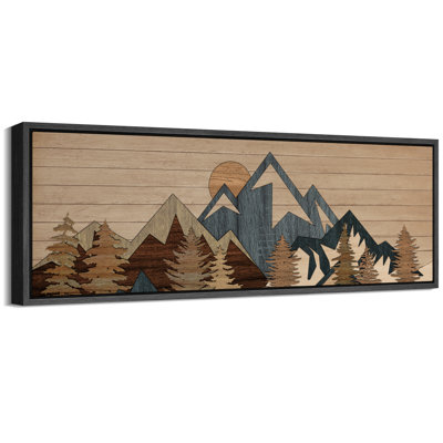 «Rustic Mountain Peaks with Pine Forest and Warm Sun», reproduction d'art sur toile encadrée très grande