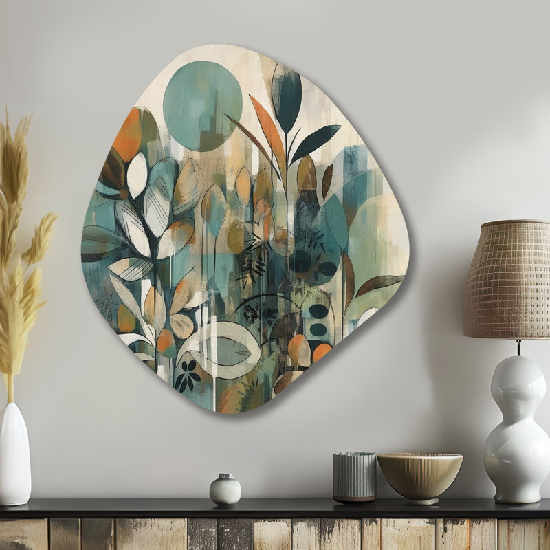 Art mural asymétrique orange et vert Bohemia III - Boho Feather, H 35 po x l 31 po
