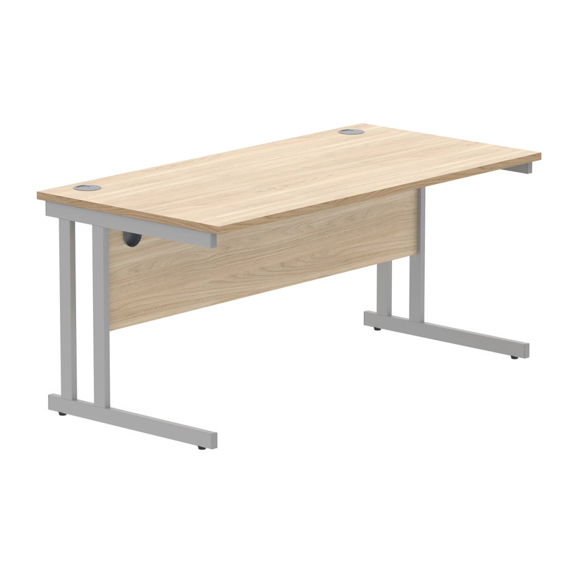 Kelson Metal Base Writing Desk, Silver, Oak, 73cm H x 160cm W x 80cm D