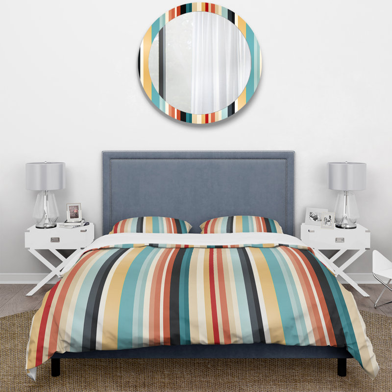 Literie à rayures roses et bleues, Housse de couette pour très grand lit et 2 très