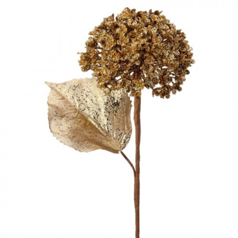 Metallic Gold Glitter Hydrangea Stem Artificial Flower