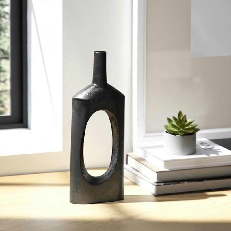 Métal, vase ajouré, Noir