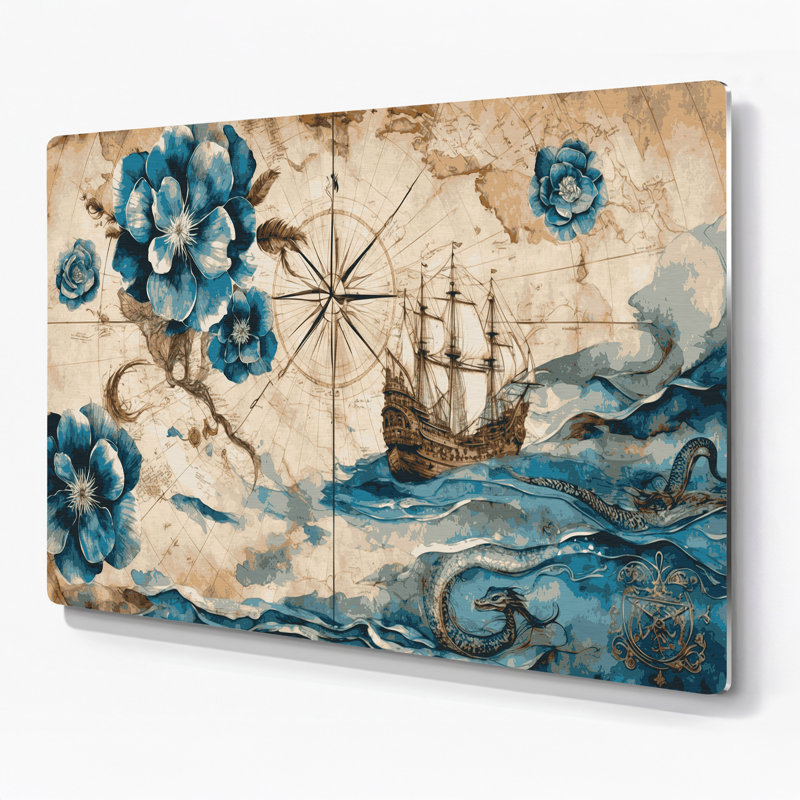 Art mural en métal beige avec détails nautiques, H 11 po x l 14 po