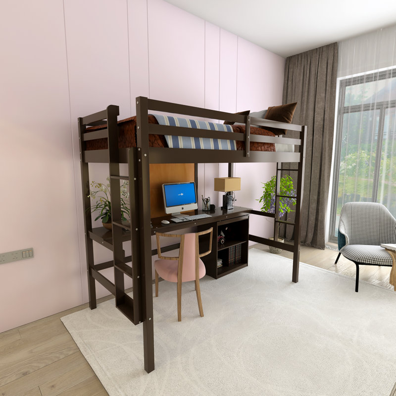 Lit mezzanine simple avec tablettes Gwenan par Harriet Bee, Espresso