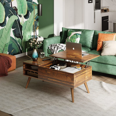 Table basse à plateau relevable avec rangement Eoghan, tables basses modernes avec tablette réglable, table basse carrée en bois de salon