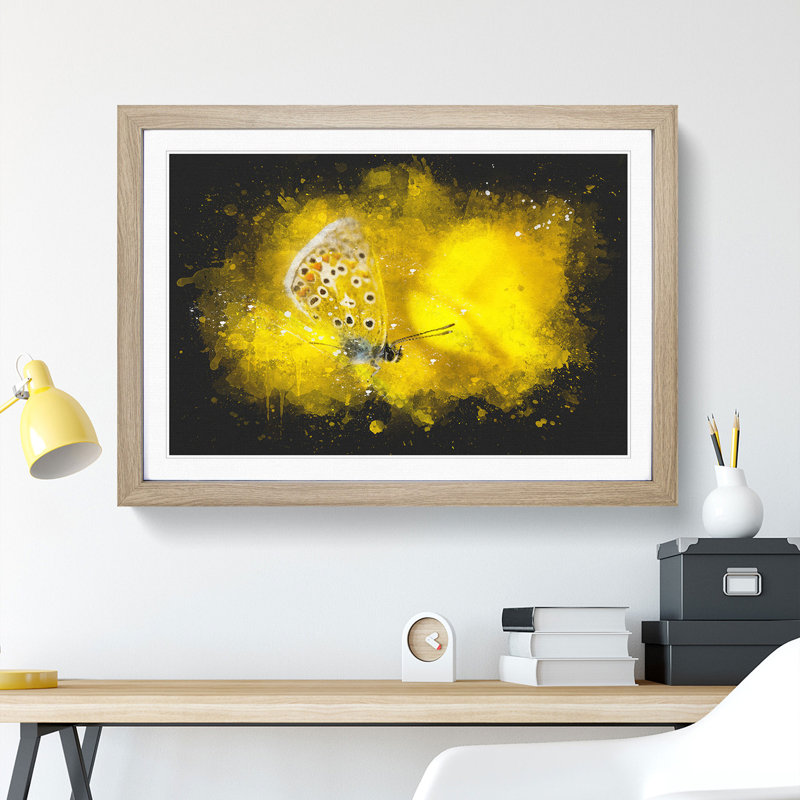 Yellow Butterfly - Picture Frame Painting Print, 45cm H x 63cm W x 2cm D, Oak Framed