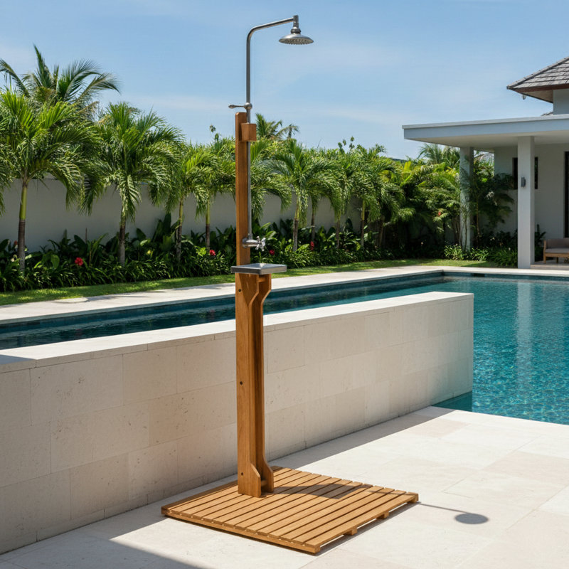 81.5'' H Portable Solid Teak Freestanding Outdoor Shower