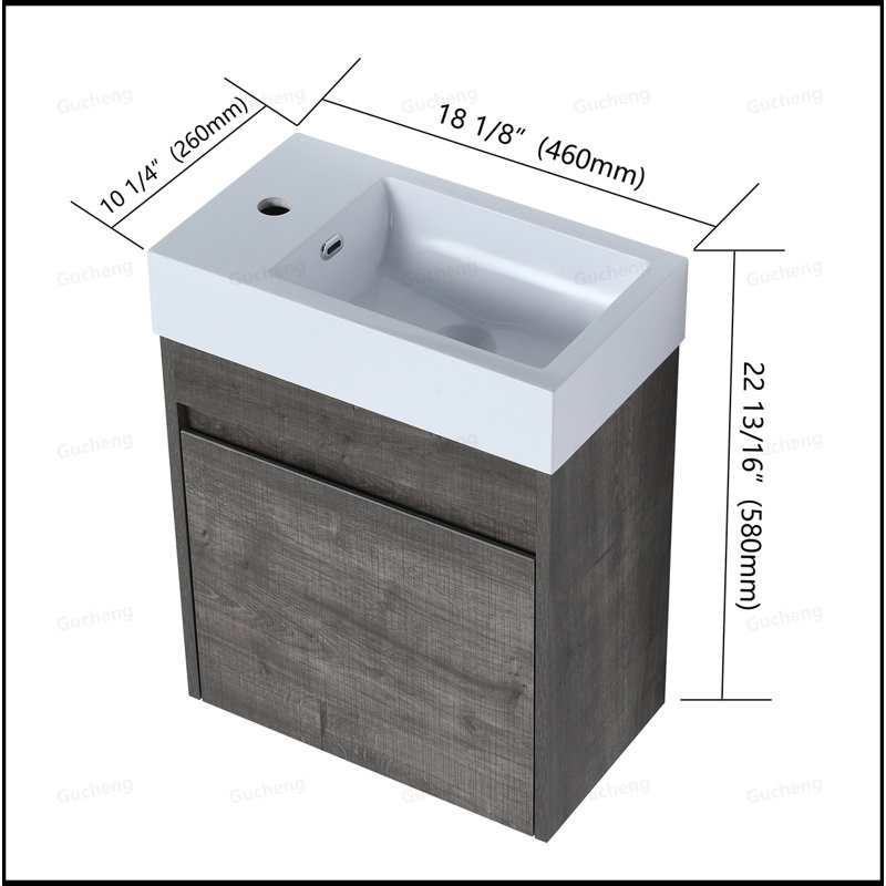 18"Wall-Mounting Bathroom Vanity With Ceramic Sink, Gray