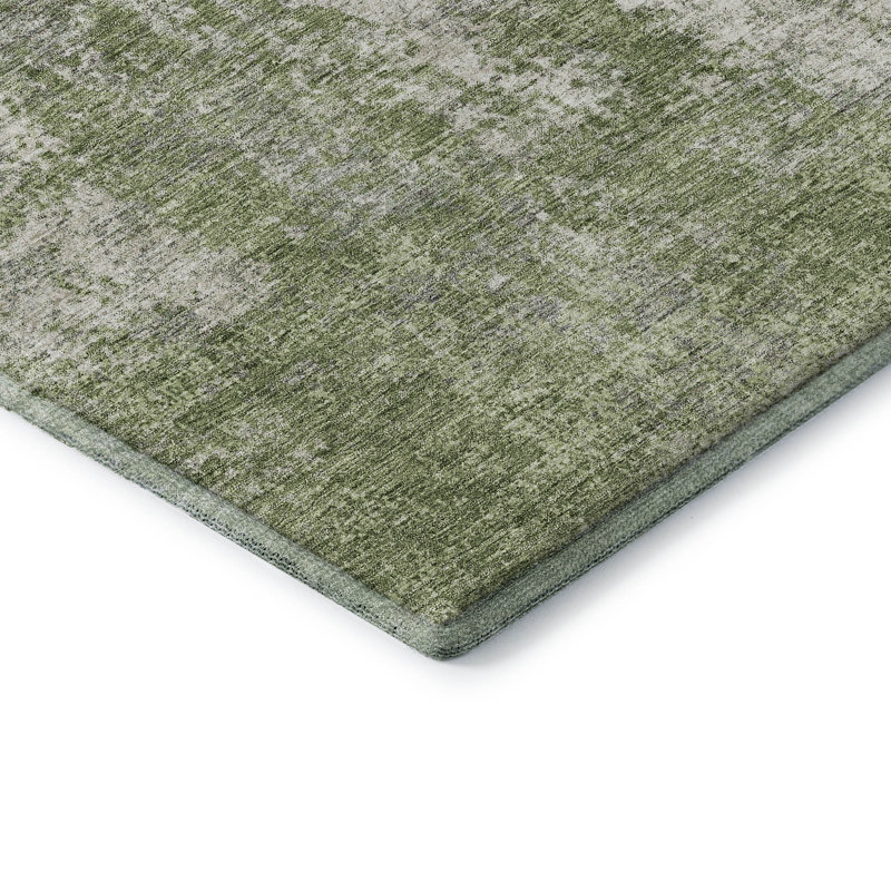 Premium Machine Washable Prisco Green Rug, Rectangle 1'8" x 2'6"