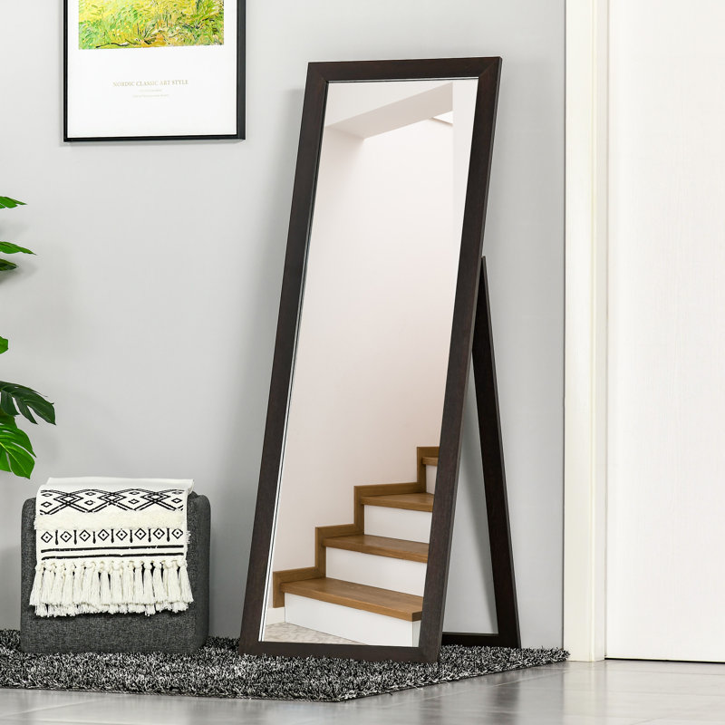 Miroir sur pied pleine longueur, miroir sur pied lincya pour salon, chambre à coucher, Brun