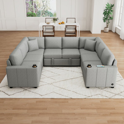 107.1" Sectional Sofa Convertible Pull-Out Sofa Bed U-Shaped Sofa For Living Room, Gray