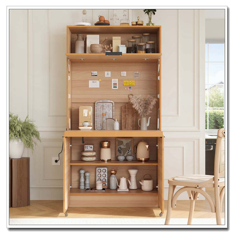 Buffet de cuisine compact avec poste de travail pliable, Naturel