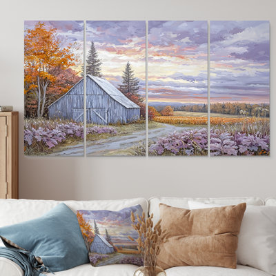 «Purple Farm Landscape Autumn Harvest» - ensemble d'art mural de ferme