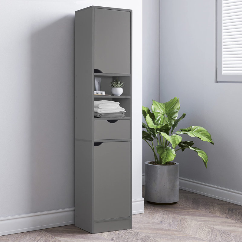 Achilina 35cm W x 170cm H x 29cm D Linen Cabinet, Matte Black
