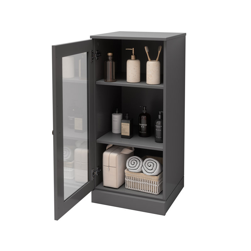 100% Solid Wood 16.5" Bathroom Cabinet with Clear Glass Door and Adjustable Shelves, Gray
