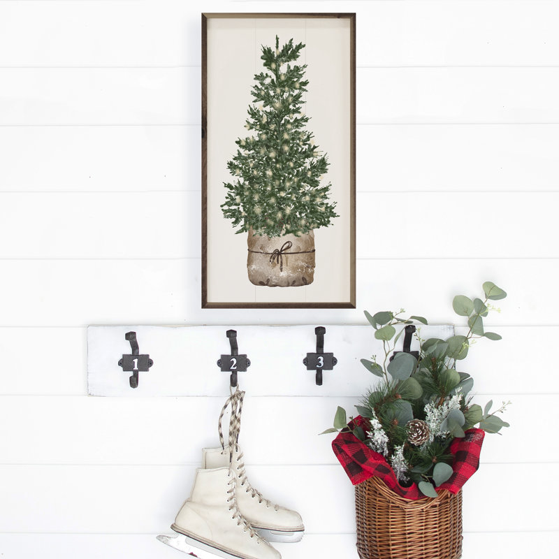 Aquarelle arbre de Noël avec lumières, H 24 po x l 12 po