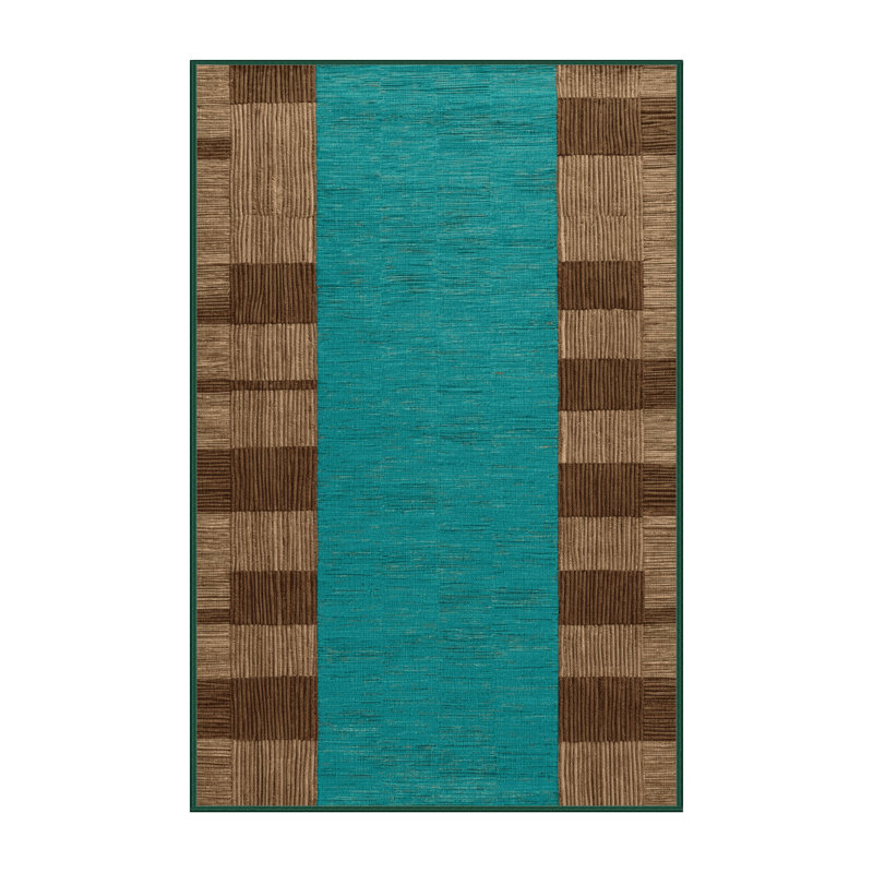 Machine Washable Checkered Green Area Rug, Rectangle 5' x 7'
