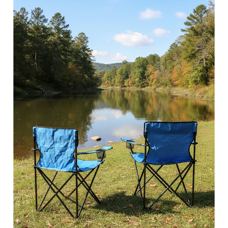 Foldable Camping Chair Set Of 2 For Adults, Portable Oversized Outdoor Chair For Lawn, Fishing, Hiking, Travel, Picnic & Beach, 275Lbs Support With Carrying Bags, Blue