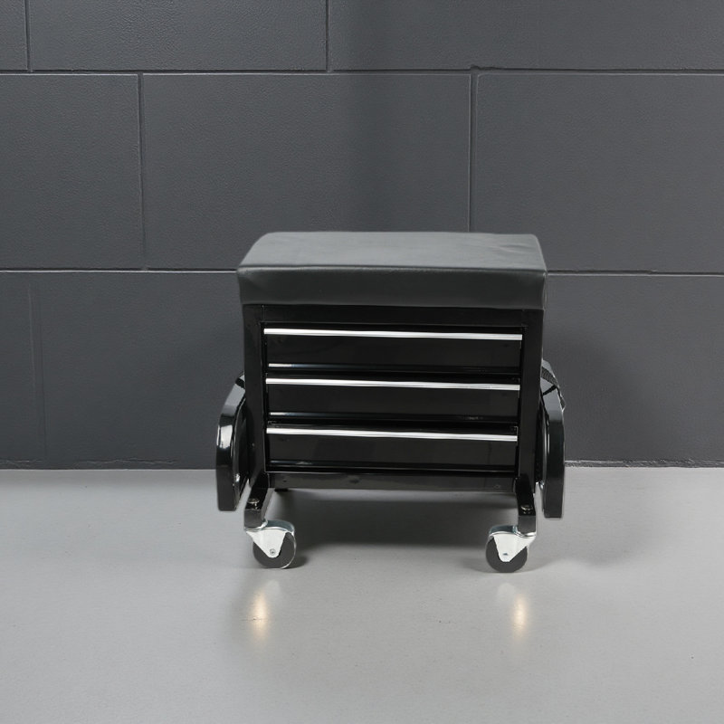 3-Drawer Tool Chest Rolling Mechanic Seat With Tool Trays,350Lbs Max Weight Capacity