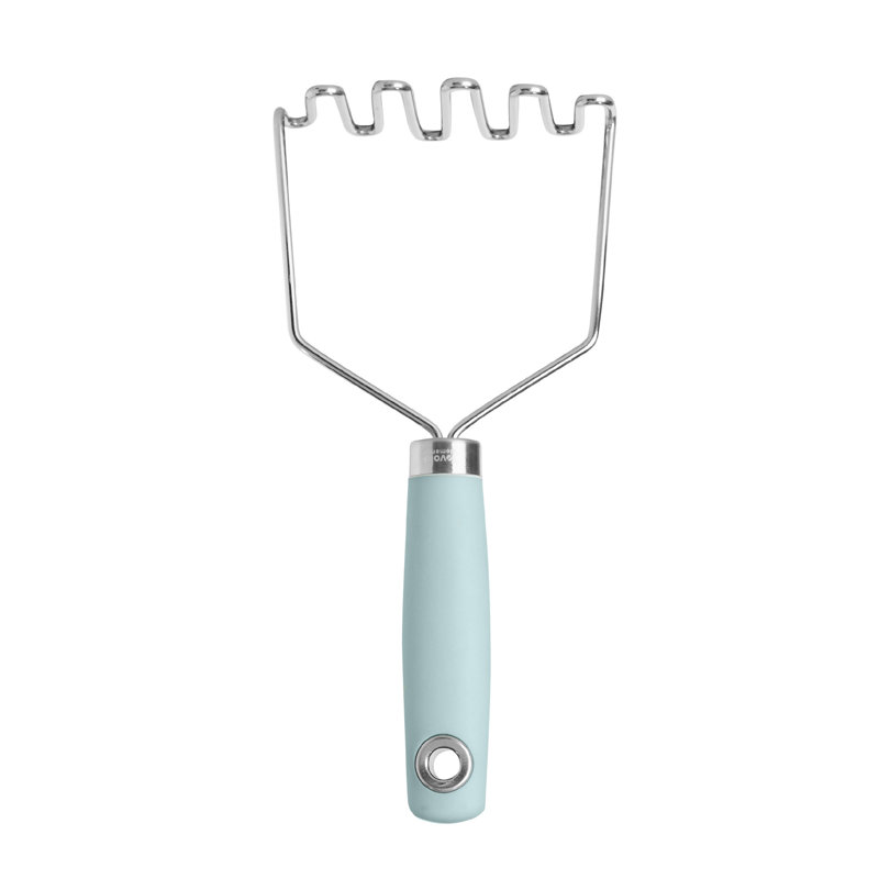 Masher en acier inoxydable Tovolo Elements - Outil parfait pour écraser les pommes de terre, l'avocat, les légumes et plus encore! Poignée confortable, boucle de suspension pour un rangement pratique, lavable au lave-vaisselle, brume bleue