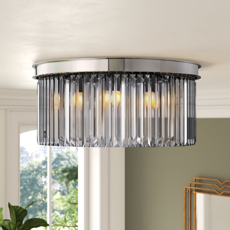 Yazmin Crystal Flush Mount, Gray, Polished Nickel