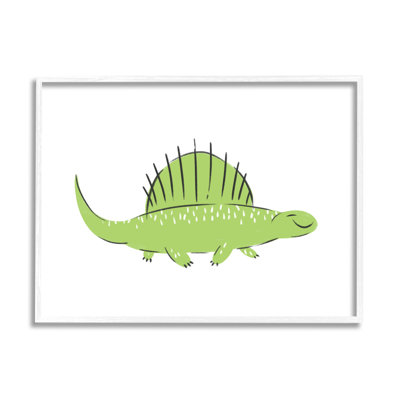 Joyeux dinosaure vert, petits reptiles à ailettes, encadré noir, art texturé noir par Ziwei Li
