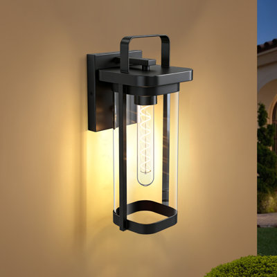 13.5”h 1-light Matte Black Outdoor Wall Lights, 1 Pack Outdoor Wall Sconce With Clear Glass(bulb Not Include)