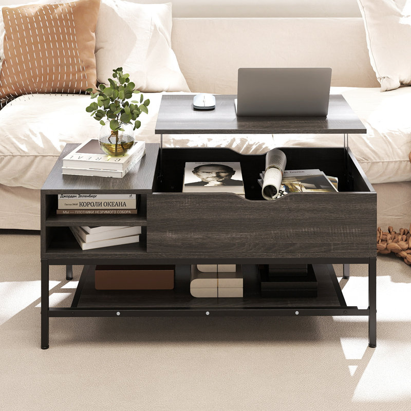 Lift Top Coffee Table with Storage, Oak Wood