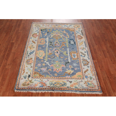 Blue Floral Oushak Oriental Rug 4x6