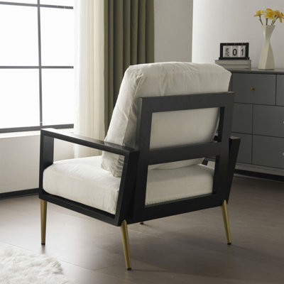 Upholstered  Accent Chair, Velvet Lounge Arm Chair with Solid Wood Frame, Living Room Chairs with Metal Legs for Reading Chair for Balcony, Living Roo