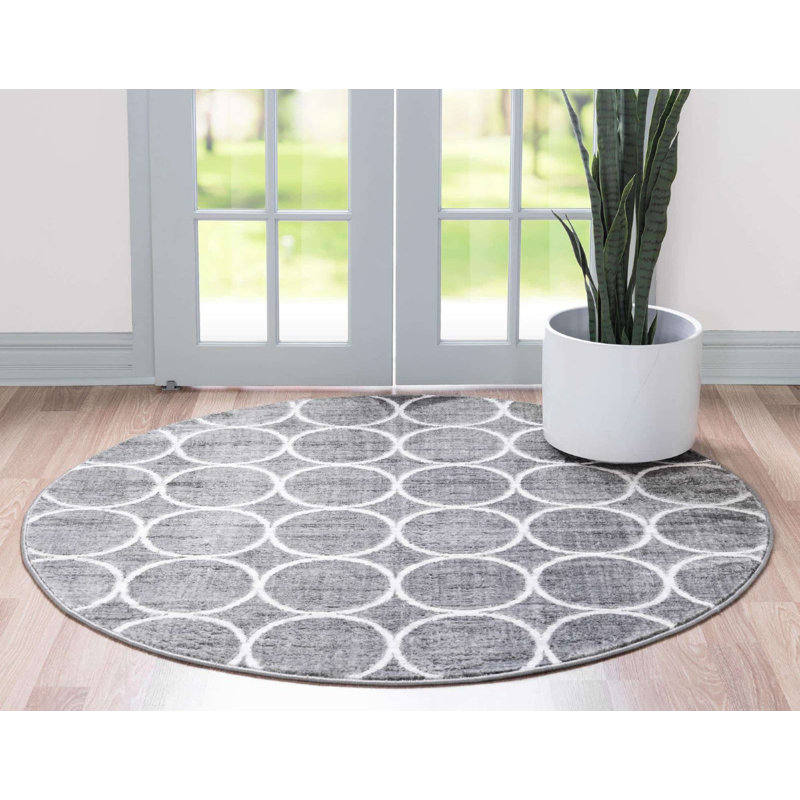 Tapis contemporain Clidy couleur galet, Rond 3 pi 3 po
