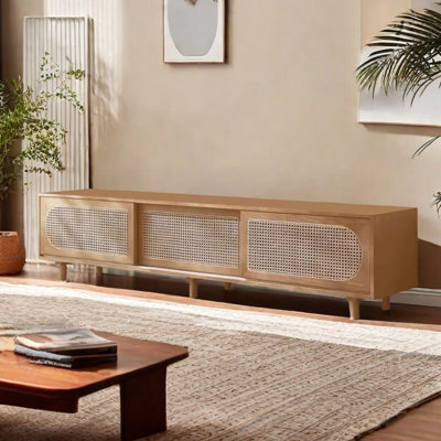 Retro rattan design sense solid wood TV cabinet