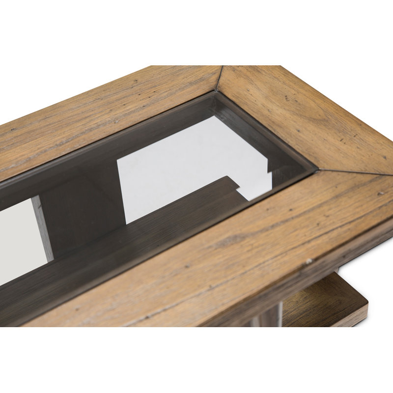 Boardwalk Brown 52'' Acacia Wood & Glass Console Table with Storage
