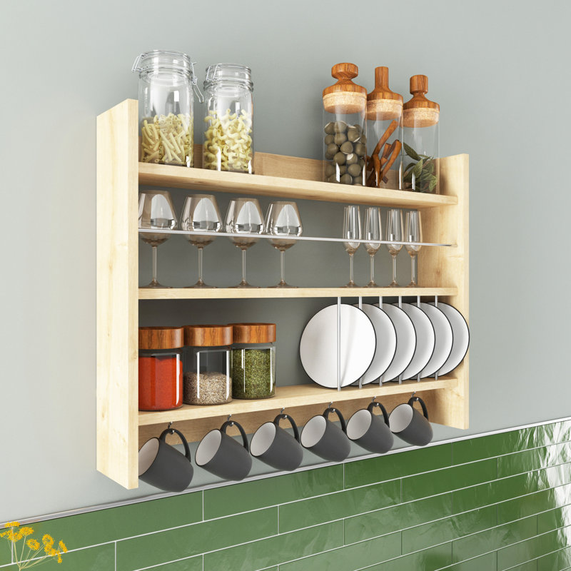Carmeletta 3 Piece Accent Shelf with Hooks, Oak