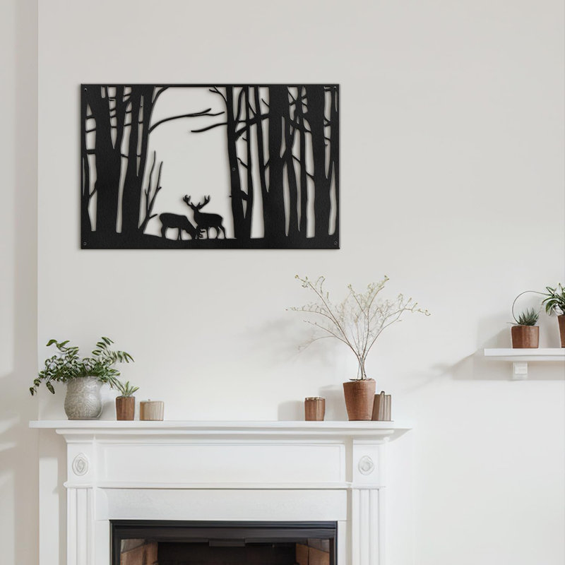 Scène de faune, cerf dans la forêt, décoration murale abstraite, décoration murale, décoration murale, Noir