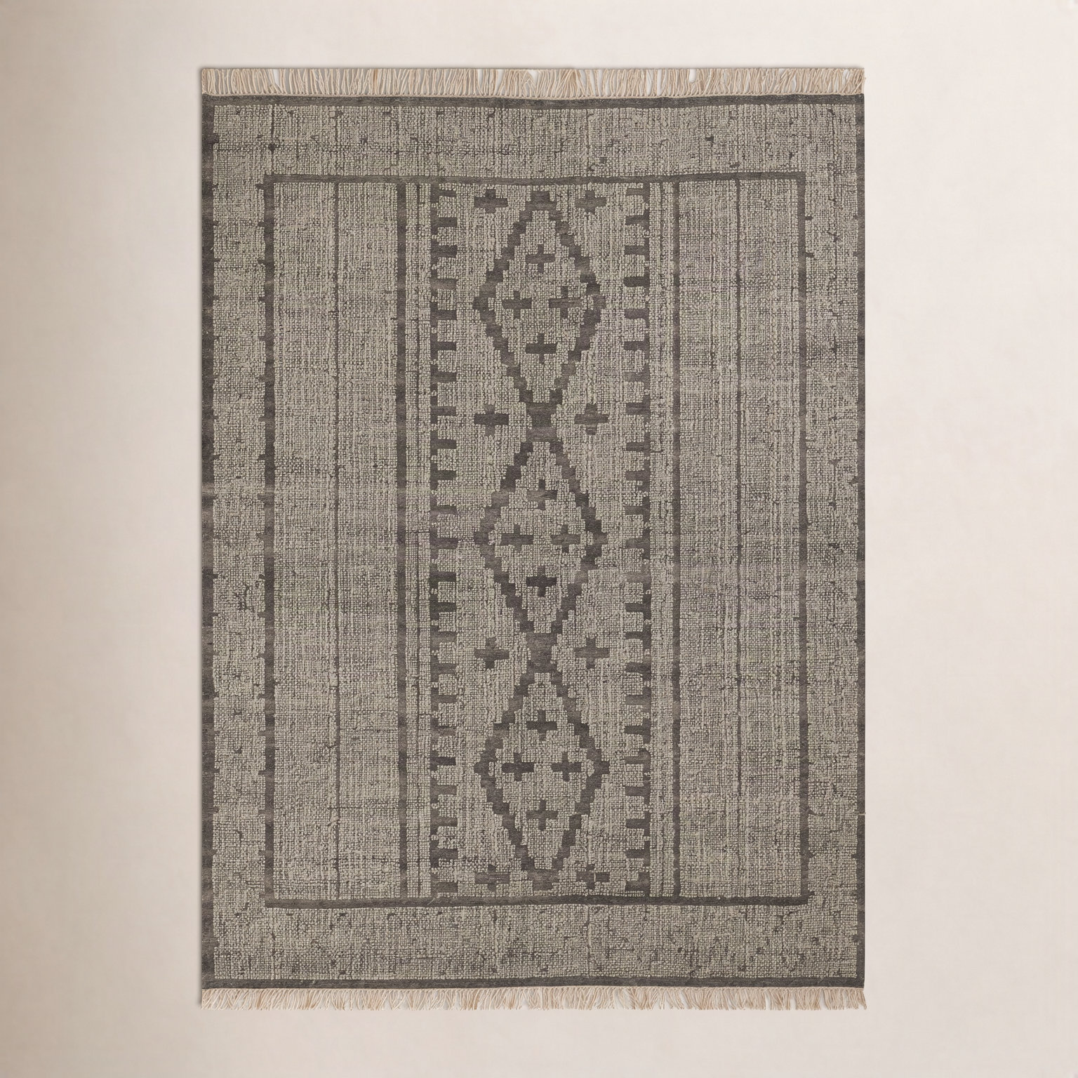 Messina Gray Brown Hand-Woven Wool Rug, Rectangle 3'6" x 5'6"