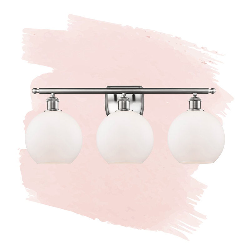 Baptista 3 - Light Dimmable Vanity Light, 6 Watt Vinage LED Bulb, Cased Matte White, White and Polished Chrome
